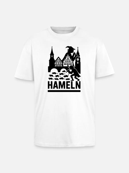 Hamelin City Pied Piper Silhouette - Unisex Oversized Heavyweight T-shirt - white