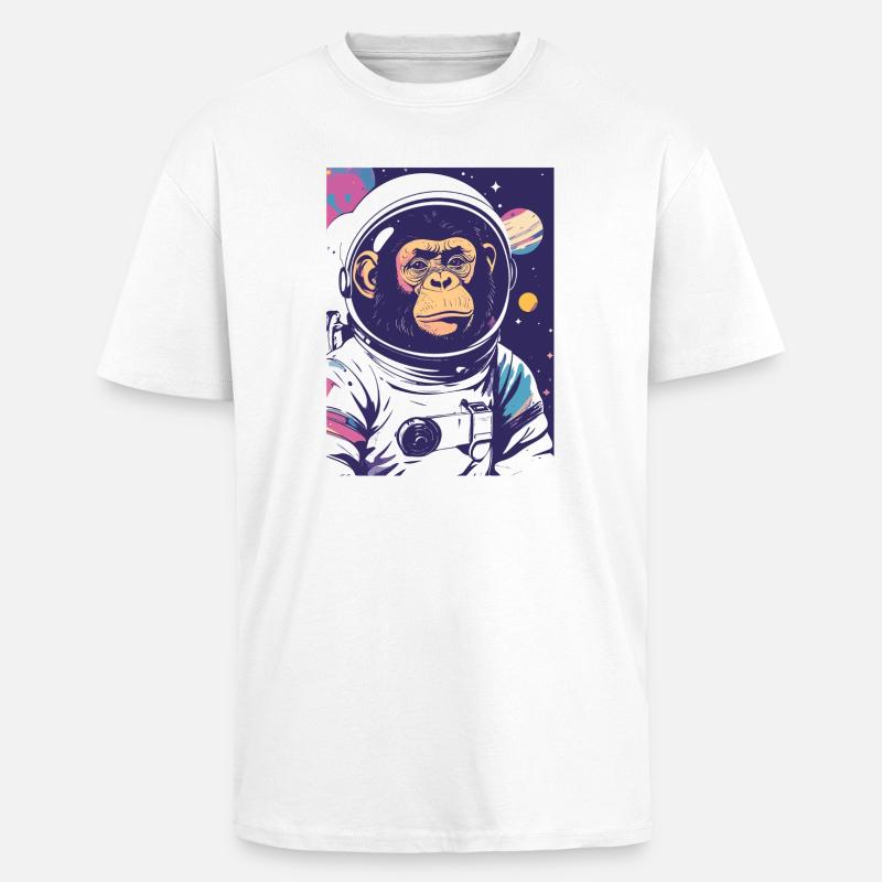 Chimpanzé astronaute dans l’espace - T-shirt unisexe oversize épais - blanc