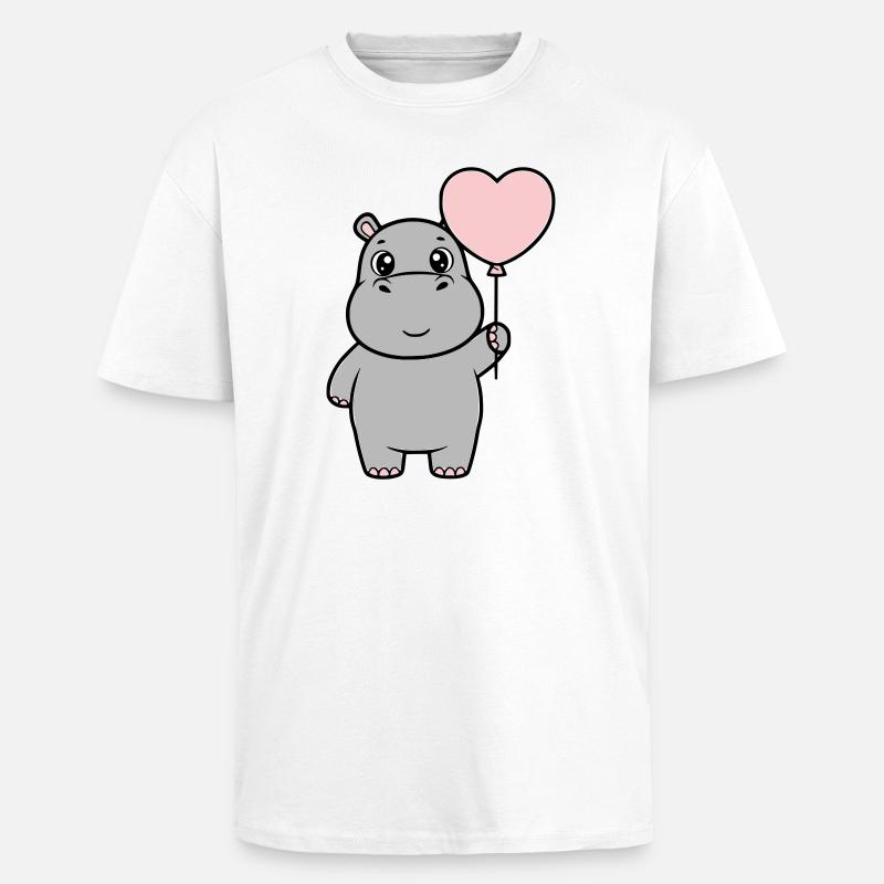 Süßes Nilpferd Herz Ballon Liebe - Oversized Heavyweight Unisex T-Shirt - Weiß
