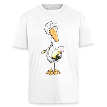 Der kleine Storch bringt das Baby - Babys - Fun - Oversized Heavyweight Unisex T-Shirt - Weiß - Vorne - Alina (178cm) & Michal (187cm)