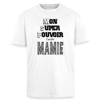 Mon Super Pouvoir Etre Mamie Grand Mère - T-shirt unisexe oversize épais - blanc - Devant - Alina (178cm) & Michal (187cm)