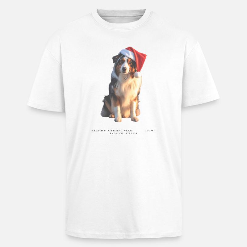Boder Collie Weihnachts-Hund im Santa-Hut - Oversized Heavyweight Unisex T-Shirt - Weiß