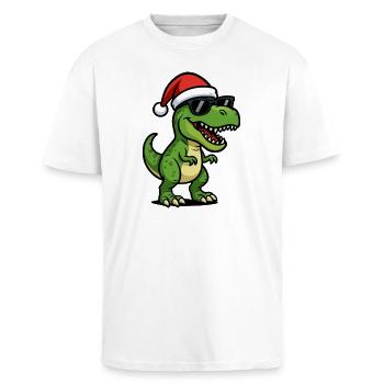 Père Noël T-Rex avec des lunettes de soleil - T-shirt unisexe oversize épais - blanc - Devant - Alina (178cm) & Michal (187cm)