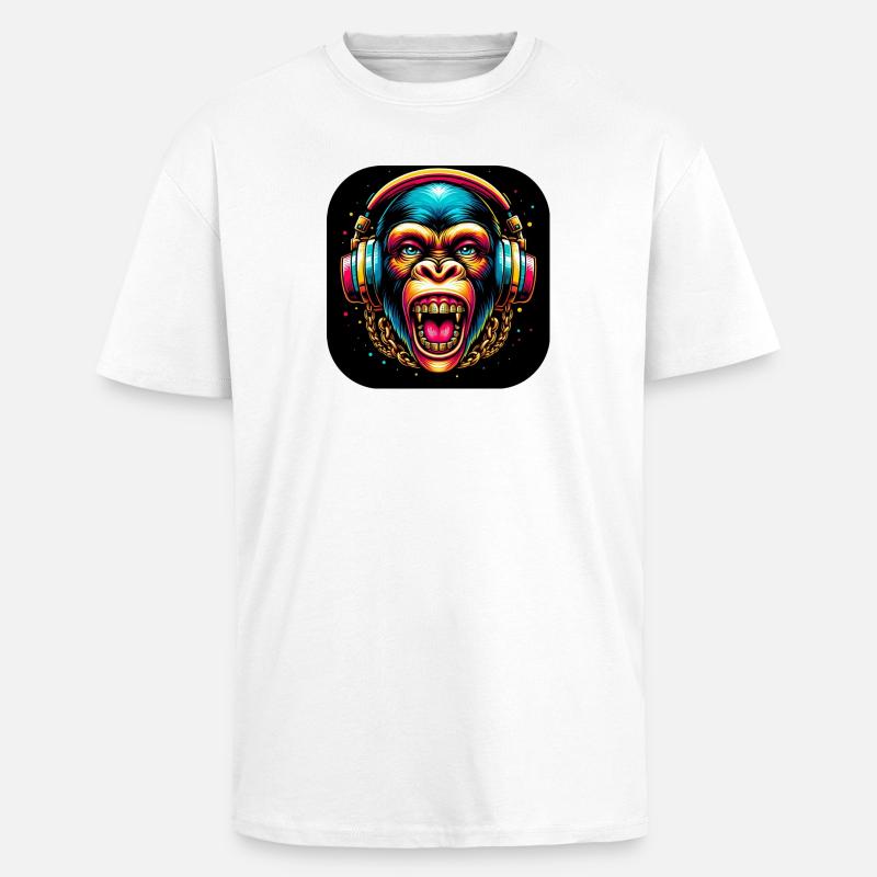 Affe Gefährlich Zähne Kopfhörer - Oversized Heavyweight Unisex T-Shirt - Weiß