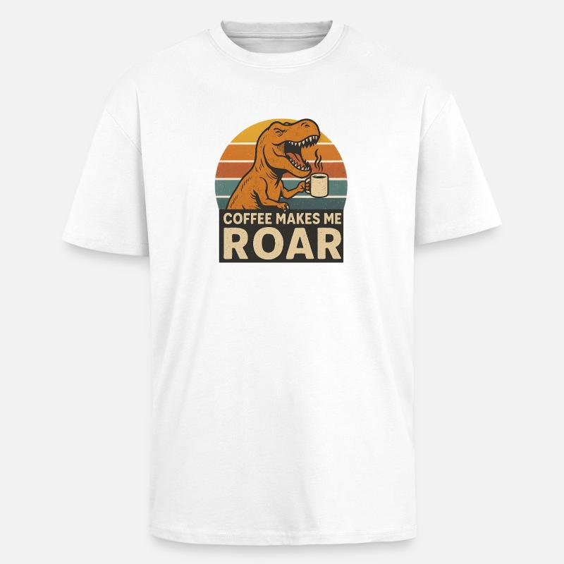 Dinosaur Coffee Roar Fun Design - Oversized Heavyweight Unisex T-Shirt - Weiß