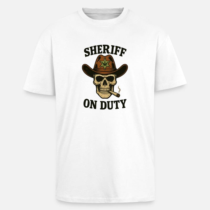 Sheriff Totenschädel mit Zigarre und Abzeichen - Oversized Heavyweight Unisex T-Shirt - Weiß