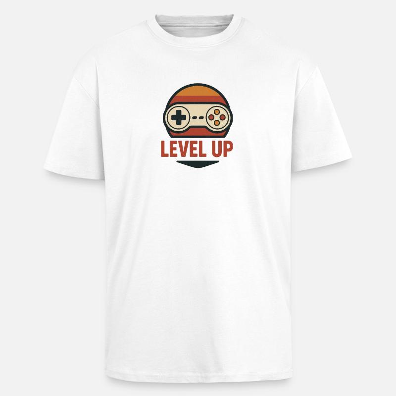 Level Up Retro Controller Graphics - Unisex Oversized Heavyweight T-shirt - white