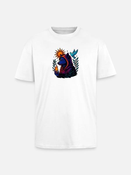 Flamme des Geistes – Kosmische Wolfskunst - Oversized Heavyweight Unisex T-Shirt - Weiß