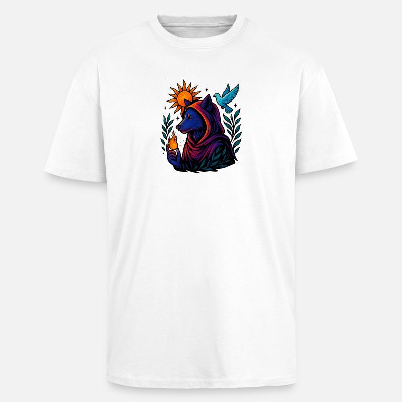 Flamme des Geistes – Kosmische Wolfskunst - Oversized Heavyweight Unisex T-Shirt - Weiß