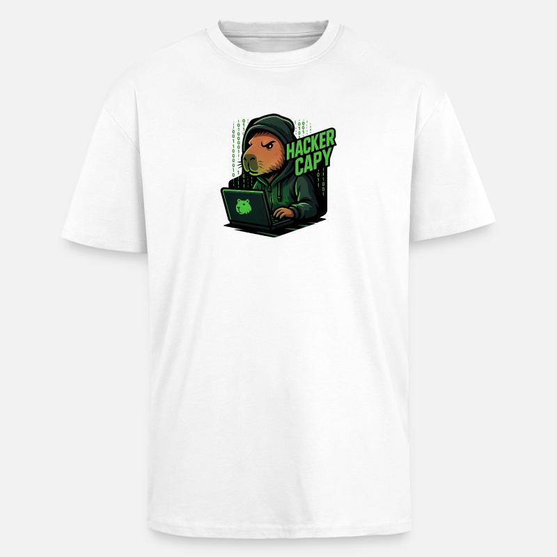 Hacker Capy – Cyber Capybara Tech - T-shirt unisexe oversize épais - blanc