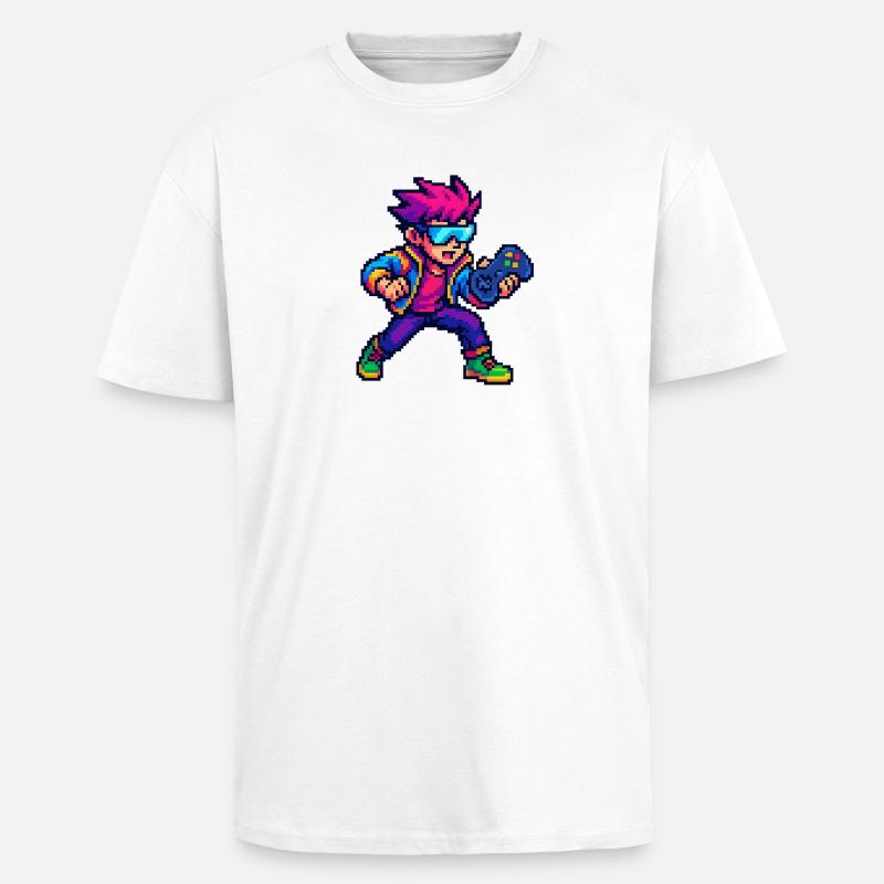 Retro Pixelheld mit Controller - Oversized Heavyweight Unisex T-Shirt - Weiß