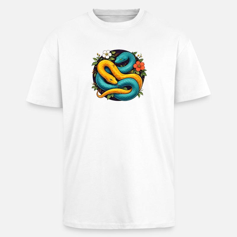 Two Python Snakes in Flower Ring - Unisex Oversized Heavyweight T-shirt - white
