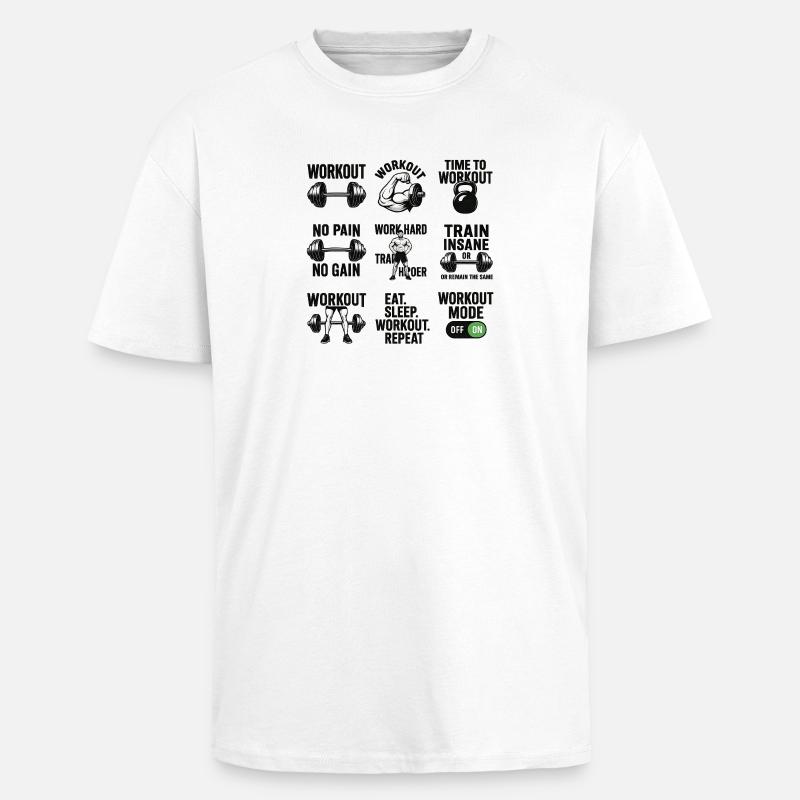 Power Gym Black Patterns Workout - Oversized Heavyweight Unisex T-Shirt - Weiß