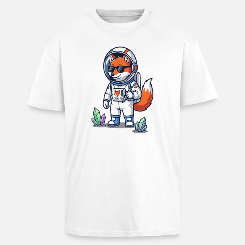 Cosmo Fox Astronaute Explorateur Spatial - T-shirt unisexe oversize épais - blanc