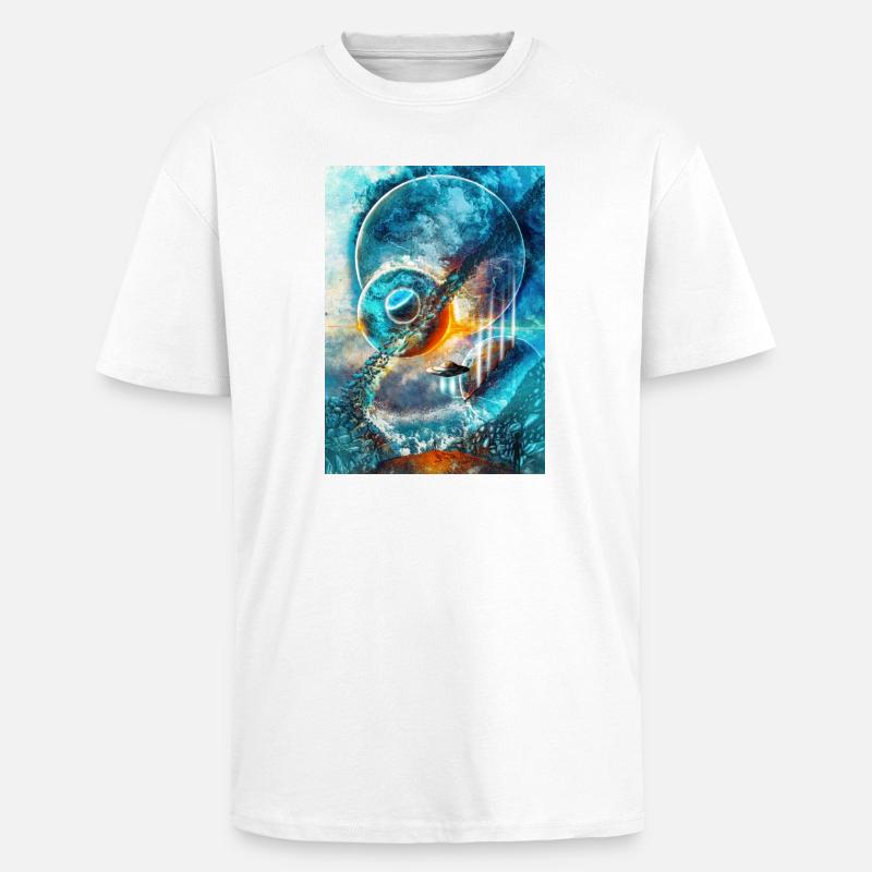 Blue Space Ring with Fire - Unisex Oversized Heavyweight T-shirt - white