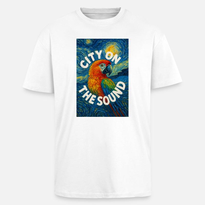 Vibrant_Macaw_Amidst_Swirling_Post-Impressionis - T-shirt unisexe oversize épais - blanc
