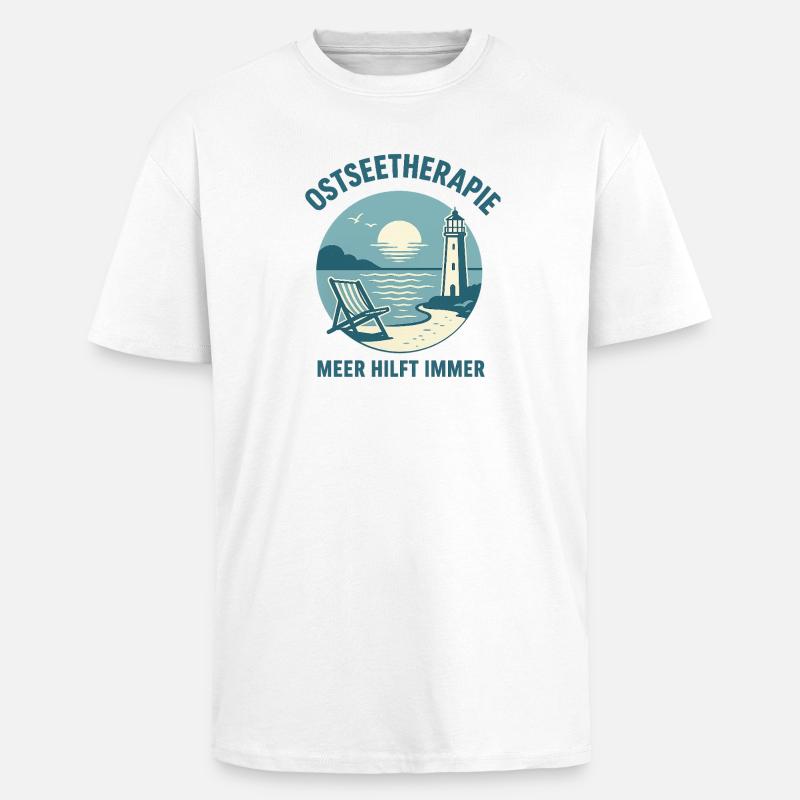 Ostseetherapie - Meer hilft immer - Oversized Heavyweight Unisex T-Shirt - Weiß