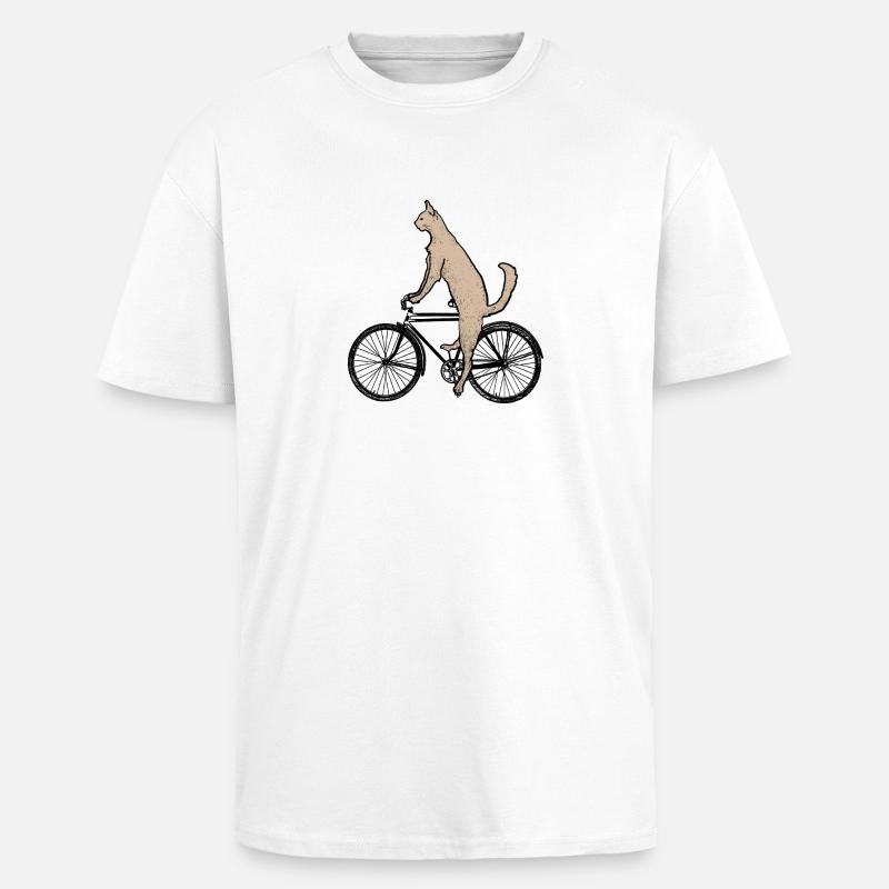 Chat sur le vélo - T-shirt unisexe oversize épais - blanc