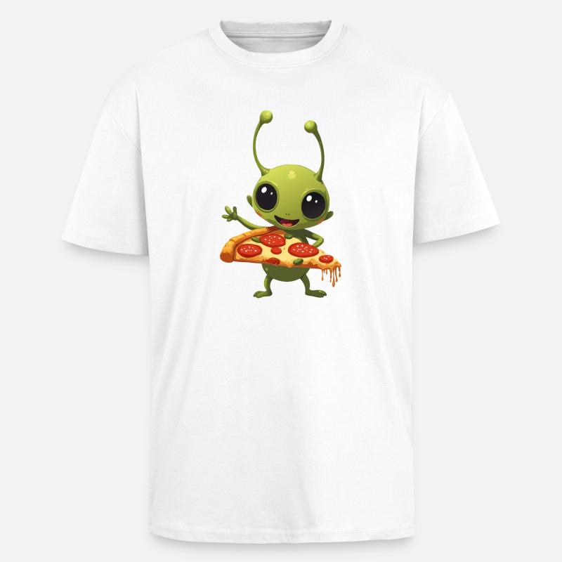 Pizza and Alien - Oversized Heavyweight Unisex T-Shirt - Weiß