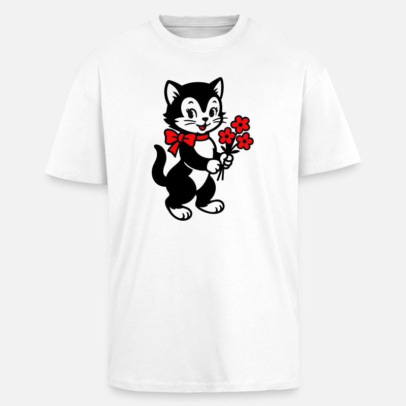 Chat noir avec ruban rouge - T-shirt unisexe oversize épais - blanc