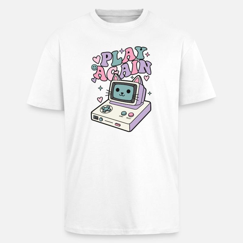 Play Again Katze Retro - Oversized Heavyweight Unisex T-Shirt - Weiß