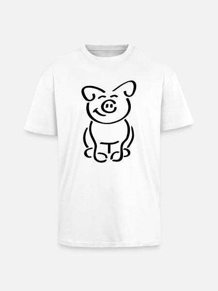 Cute sitting piggy looks friendly - Unisex Oversized Heavyweight T-shirt - white