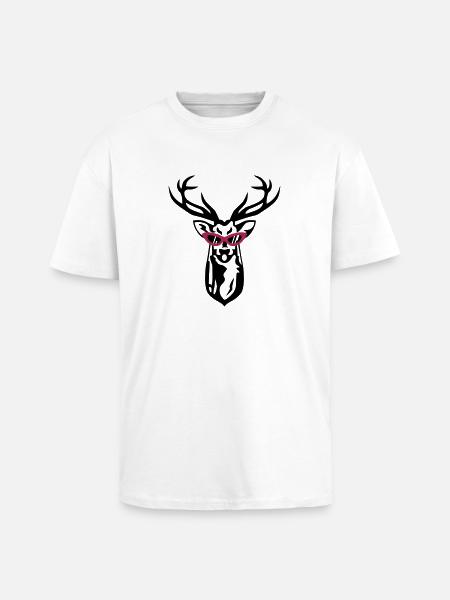 Deer with retro glasses - Unisex Oversized Heavyweight T-shirt - white