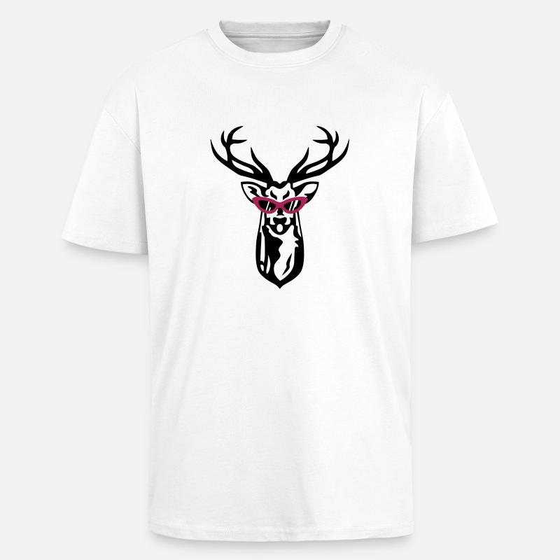 Hirsch mit Retrobrille - Oversized Heavyweight Unisex T-Shirt - Weiß