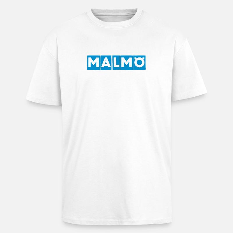 Malmö – Conception de texte bleu - T-shirt unisexe oversize épais - blanc