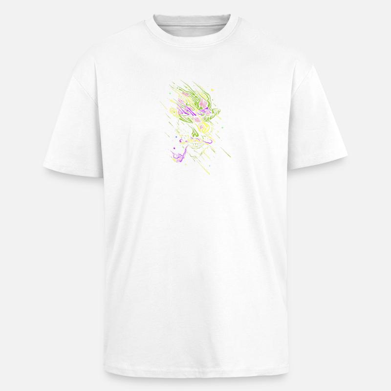 Crâne néon graffiti éclatant - T-shirt unisexe oversize épais - blanc