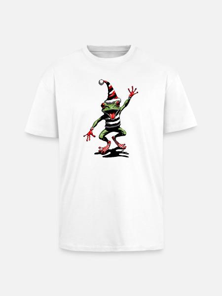 Dancing frog with Christmas hat - Unisex Oversized Heavyweight T-shirt - white