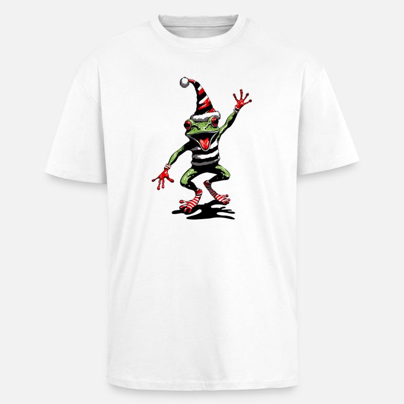 Grenouille dansante avec chapeau de Noël - T-shirt unisexe oversize épais - blanc
