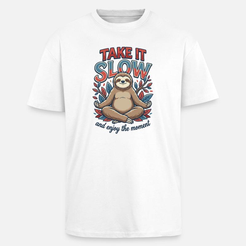 Take It Slow Sloth Zen - Oversized Heavyweight Unisex T-Shirt - Weiß