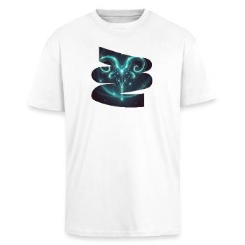 Widder-T-Shirt – Sternzeichen des Sternzeichens - Oversized Heavyweight Unisex T-Shirt - Weiß - Vorne - Alina (178cm) & Michal (187cm)