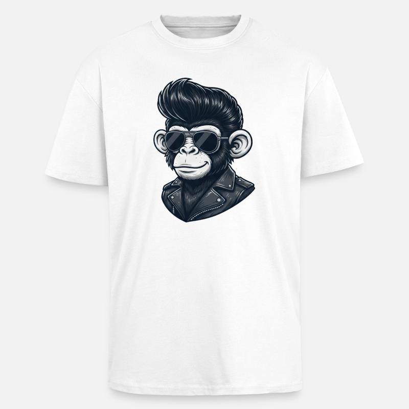Cool Monkey Chimpanzee Sunglasses Rock and Roll - Unisex oversized heavyweight t-shirt - hvid