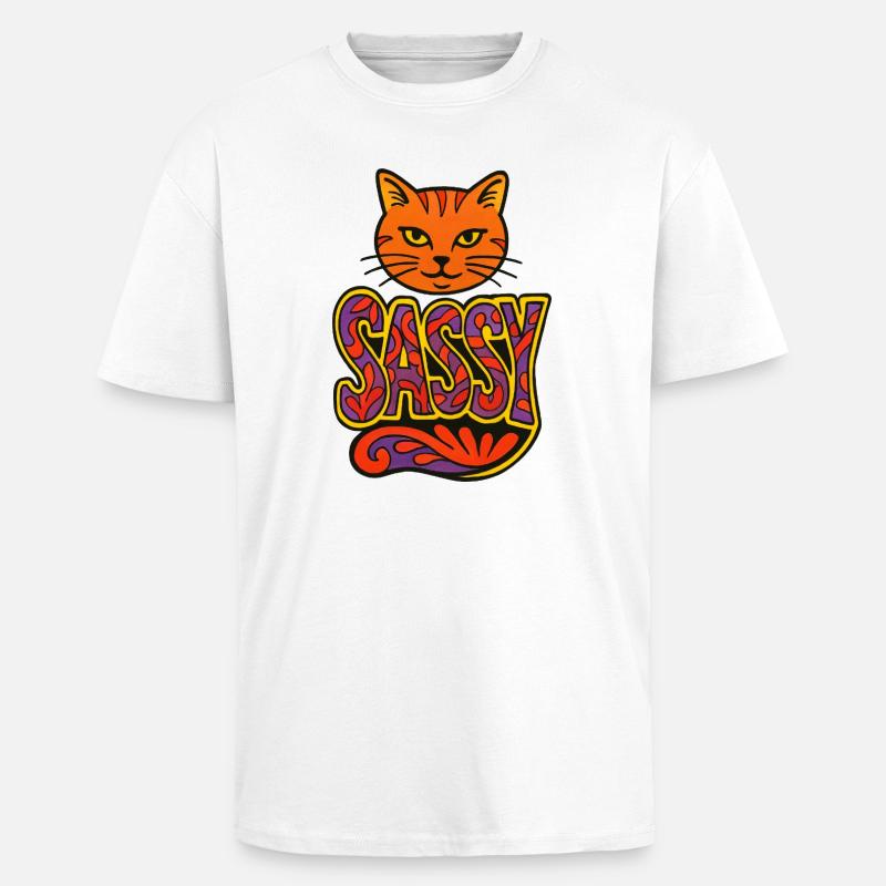 Script psychédélique de Chat Impertinent - T-shirt unisexe oversize épais - blanc