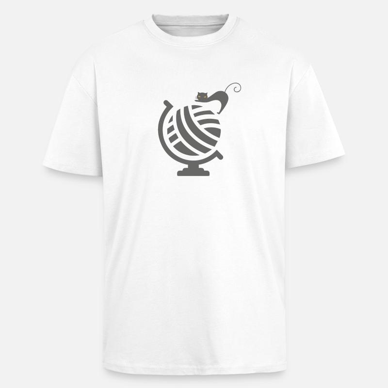 Chat mignon sur le Globe - T-shirt unisexe oversize épais - blanc