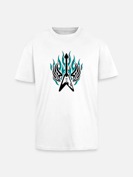 guitar wing flame - Unisex Oversized Heavyweight T-shirt - white