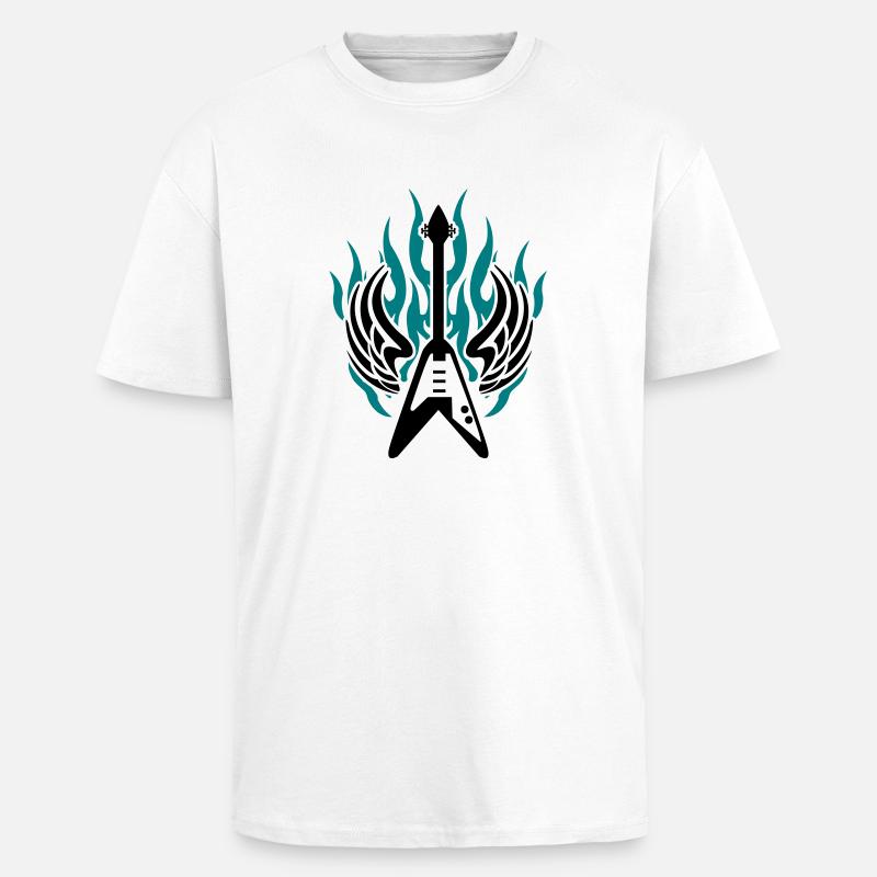 guitar wing flame - Unisex Oversized Heavyweight T-shirt - white