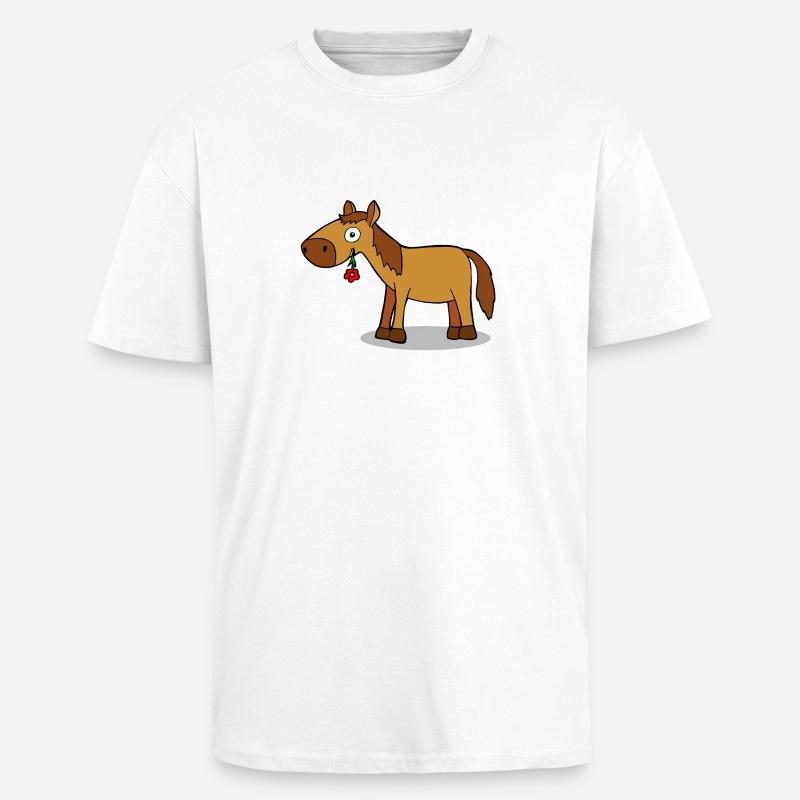 Pferd mit Blume - Comic - Oversized Heavyweight Unisex T-Shirt - Weiß