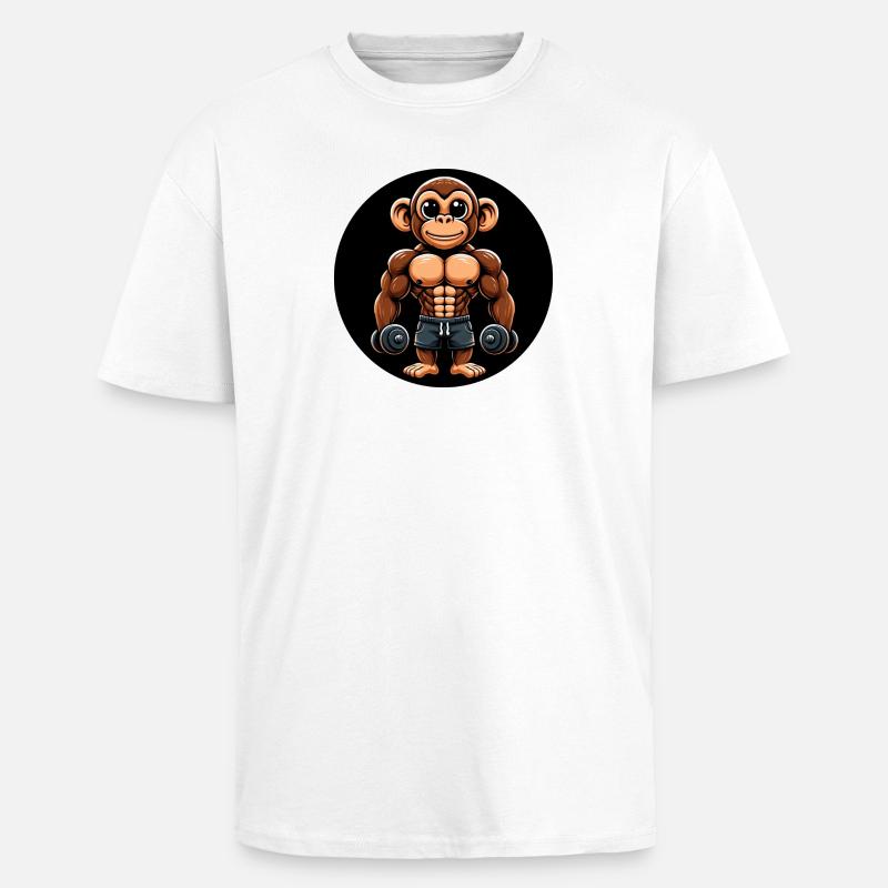 Affe Chimpanse Bodybuilder Training - Oversized Heavyweight Unisex T-Shirt - Weiß