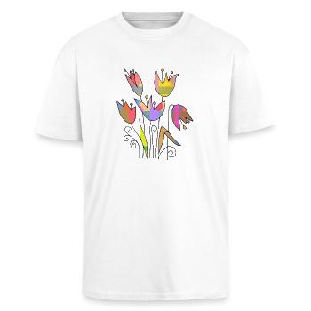 Blumen - Oversized Heavyweight Unisex T-Shirt - Weiß - Vorne - Alina (178cm) & Michal (187cm)