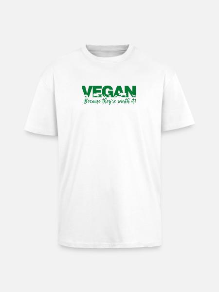 Vegan because they're worth it - Unisex Oversized Heavyweight T-shirt - white