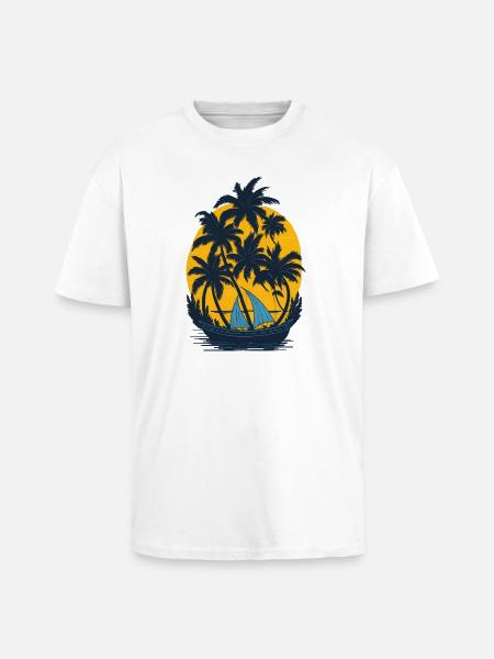 Sunset on the palm boat - Unisex Oversized Heavyweight T-shirt - white