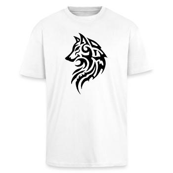 Tatouage Tribal Loup - T-shirt unisexe oversize épais - blanc - Devant - Alina (178cm) & Michal (187cm)