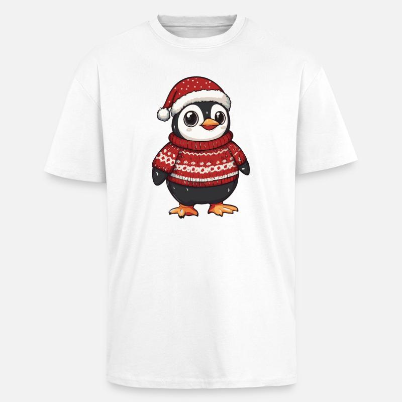 Noël de Noël de Penguin - T-shirt unisexe oversize épais - blanc