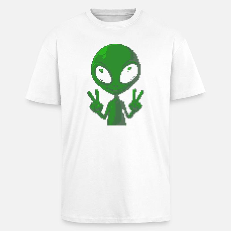 Pixel Alien Peace Sign - Oversized Heavyweight Unisex T-Shirt - Weiß
