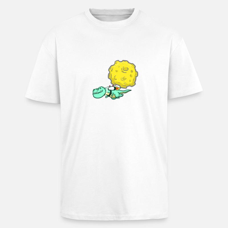 Dino - T-Rex - Lune - Espace - Astronaute - T-shirt unisexe oversize épais - blanc