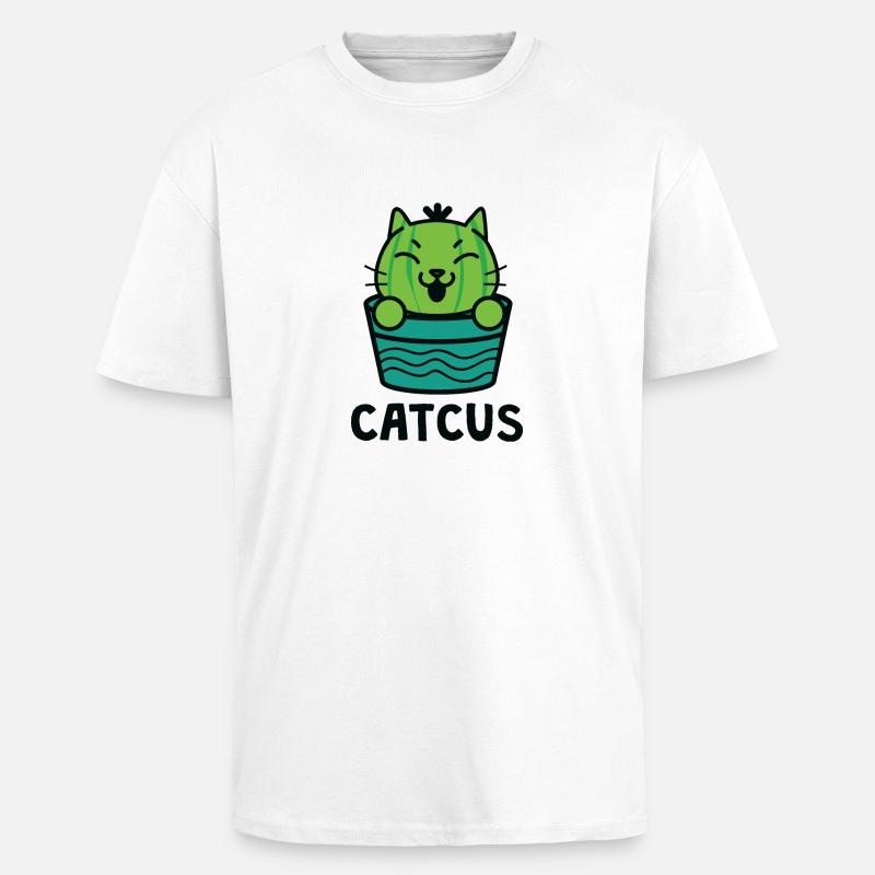 Awesome Catcus Tshirt - Unisex Oversized Heavyweight T-shirt - white