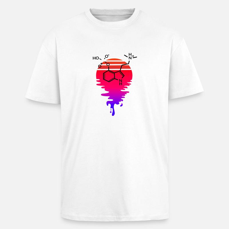 Psilocybin Molekül mit Retro Sunset - Oversized Heavyweight Unisex T-Shirt - Weiß